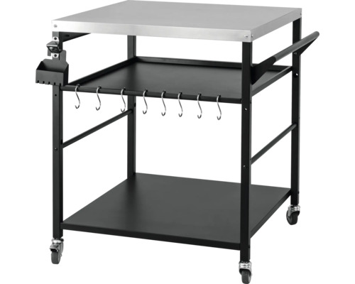 Grilltafel met roestvrijstalen blad, haken en wielen