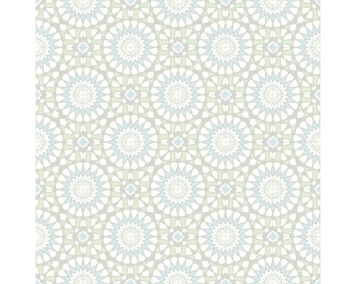 PVC op maat Artifact 583 tegeloptiek blauw-geel 200 cm breed Behang met geometrisch sterpatroon