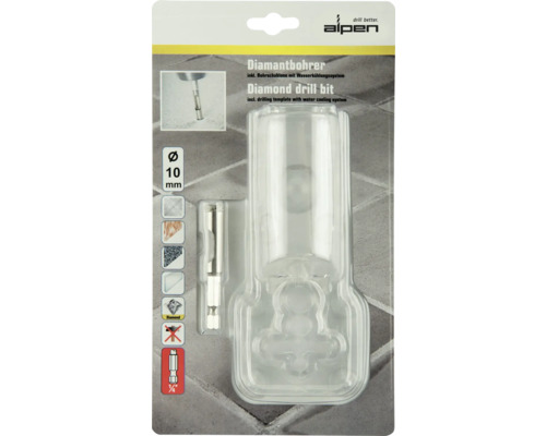 Alpen diamantboor met boorsjabloon en waterkoeling, diameter 10 mm