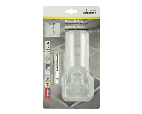 Alpen diamantboor met boorsjabloon en waterkoelsysteem, diameter tien millimeter
