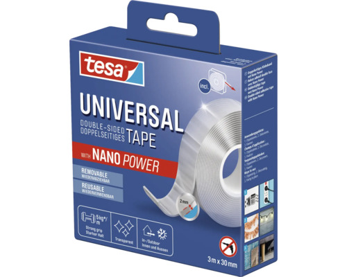 Tesa Universal dubbelzijdige tape met Nano Power, 3 meter maal 30 millimeter