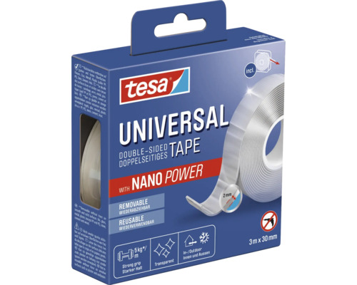 Tesa Universal dubbelzijdig plakband met Nano Power, 3 meter x 30 millimeter