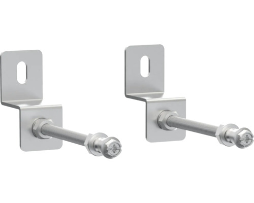 Twee metalen hoeken met schroef en langgat voor bevestiging