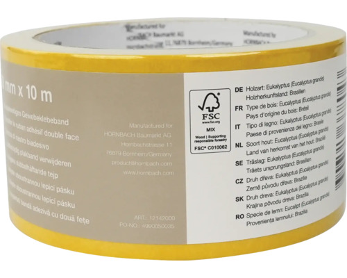 Rol geweven tape met land van herkomst Brazilië en FSC keurmerk