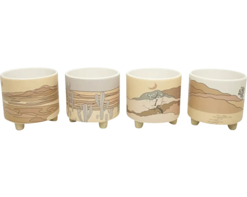 Bloempot Matteo Keramiek Ø 5,5 cm Vier plantenpotten met woestijndecoratie