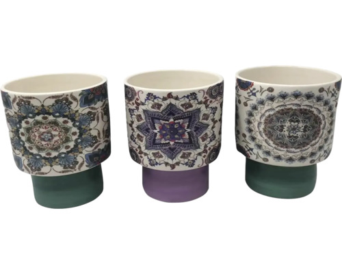 Bloempot Marrakesh Keramiek Ø 10,5 cm Drie keramische bloempotten met verschillende bloemmotieven