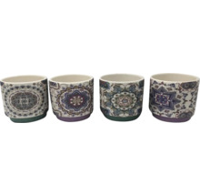 Vier keramische bekers met mandala-ontwerp