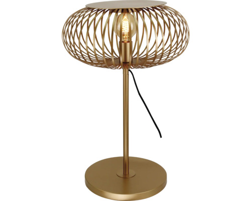 Goudkleurige tafellamp met draadlampenkap
