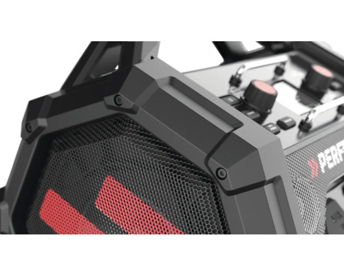 Close-up van een draagbare luidspreker met bedieningsknoppen