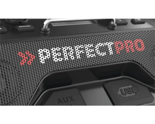 Perfectpro logo op een audioapparaat