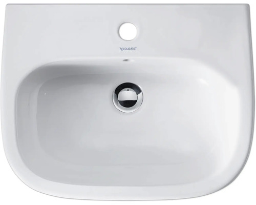 Wastafel van keramiek met overloop en kraangat