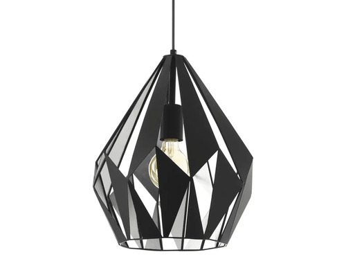 Zwarte hanglamp met geometrisch design en gloeilamp