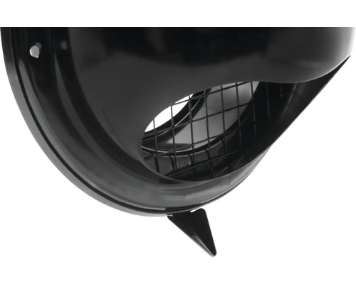 Gedetailleerd zicht op een zwarte afzuigkap met rooster