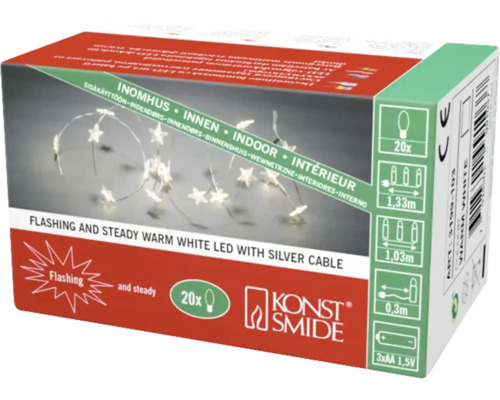 Verpakking van een LED-lichtsnoer met sterren voor gebruik binnenshuis