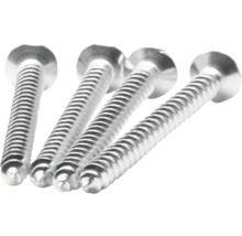 Vier metalen schroeven met schroefdraad