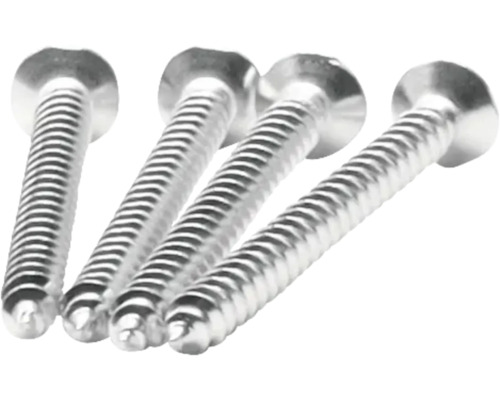 Vier metalen schroeven met schroefdraad
