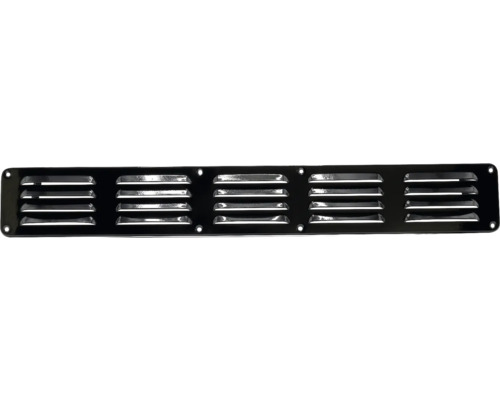 Zwart ventilatierooster met vijf rijen lamellen
