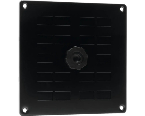 Zwarte montageplaat met gaten en bevestigingsmechanisme