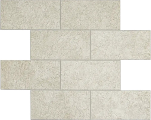 Arrangement van rechthoekige, lichte wandtegels met structuur