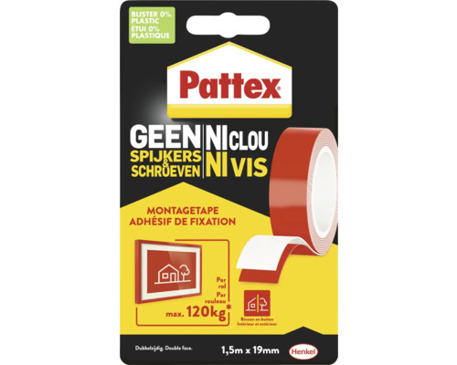 PATTEX Geen spijkers & schroeven montagetape 120 kg 1,5 m