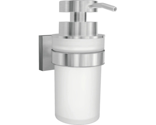 Wandzeepdispenser van metaal en glas