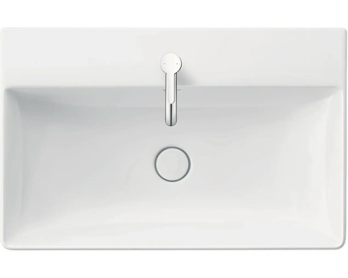 Bovenaanzicht van een rechthoekige wastafel met kraan