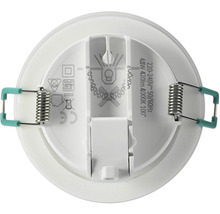 Achterkant van een ronde LED-inbouwspot met bevestigingsveren