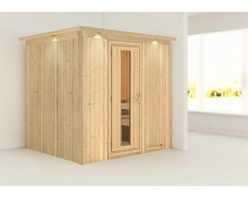 Houten sauna met glazen deur en geïntegreerde verlichting