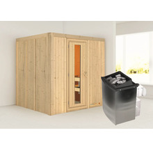 Houten sauna met kachel en stenen