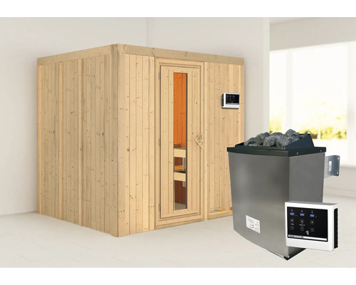 Houten sauna met saunakachel en bediening