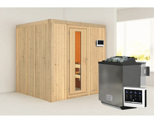 Sauna met kachel en bediening