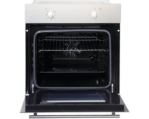 Geopende inbouwoven met grillrooster en ventilator