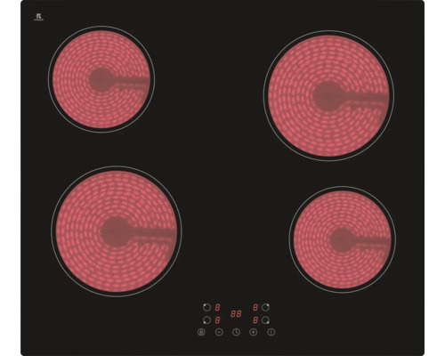 Zwarte keramische kookplaat met vier kookzones