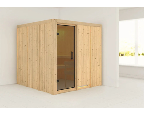 Houten sauna met glazen deur