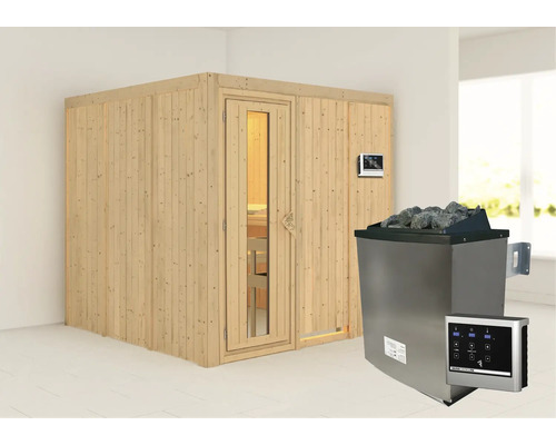 Houten sauna met saunakachel en bediening