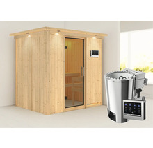 Houten sauna met kachel en bediening