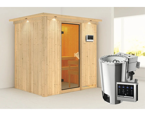 Houten sauna met saunakachel en bediening