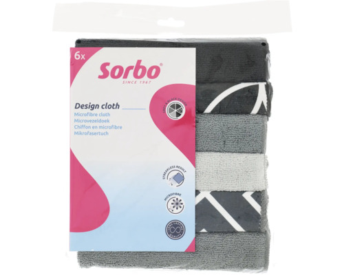 SORBO Microvezeldoek 40x40 cm grey & black, 6 stuks Sorbo Design doeken 6-pack microvezeldoeken