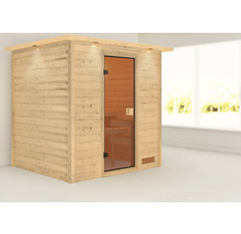 Houten sauna met glazen deur en binnenverlichting