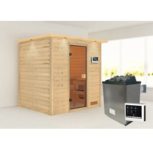 Houten sauna met kachel en bediening
