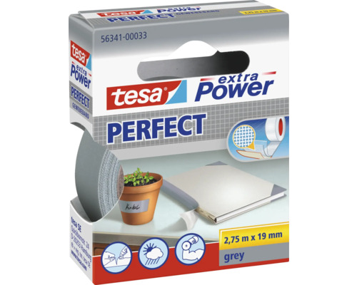 TESA Extra Power Perfect naadband grijs 2,75 m x 19 mm Tesa extra Power Perfect textieltape, grijze uitvoering, 2,75 m x 19 mm