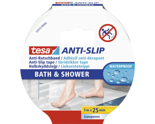Tesa antislip tape voor bad en douche, 5 meter bij 25 millimeter, transparant