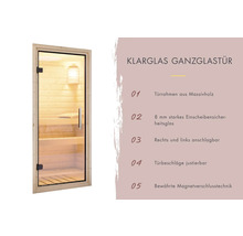Saunadeur van helder glas met massief houten frame
