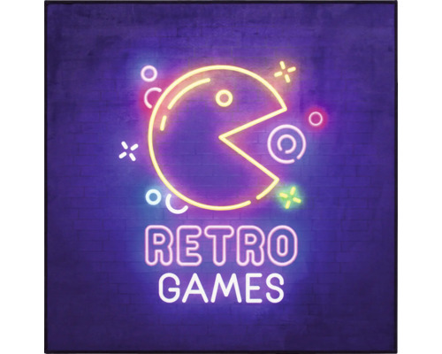 SOLEVITO Vloerkleed gaming Pac Man 100x100 cm Neonreclame met retro gaming thema