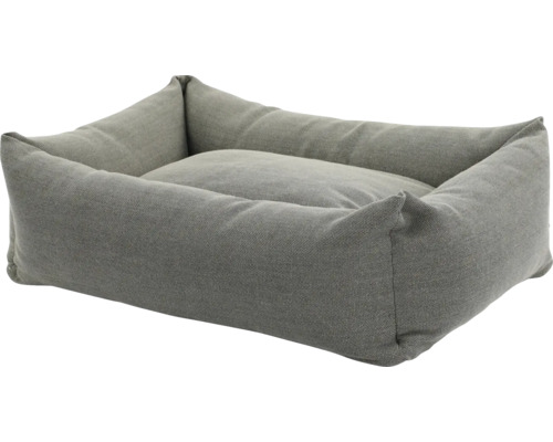 Grijs rechthoekig hondenbed met verhoogde randen en kussen