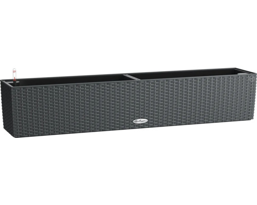 LECHUZA Balkonbak Balconera Cottage Kunststof grijs 99 cm x 19 cm x 19 cm Grijze plantenbak met rotanlook en waterniveau-indicator