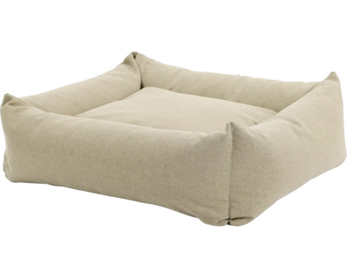 Lichtgekleurd, rechthoekig hondenbed van stof met verhoogde randen