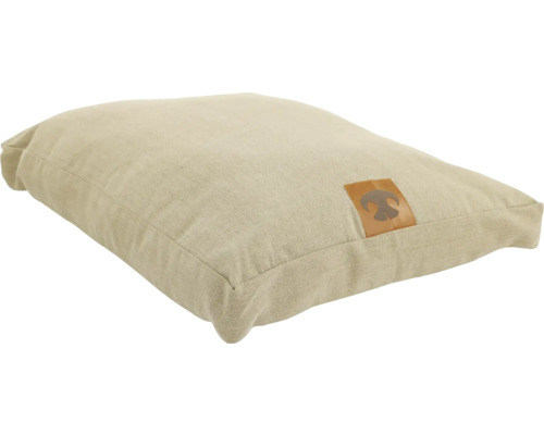 Beige hondenkussen met lederen applicatie