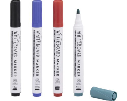 Vier whiteboard markers met verschillende lijndiktes