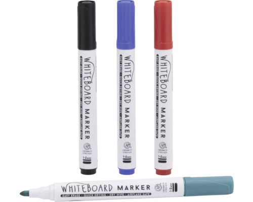 Vier whiteboardmarkers in verschillende kleuren